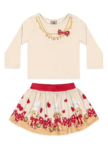 Conjunto Bebê Menina com Blusa e Saia Suedine Bege