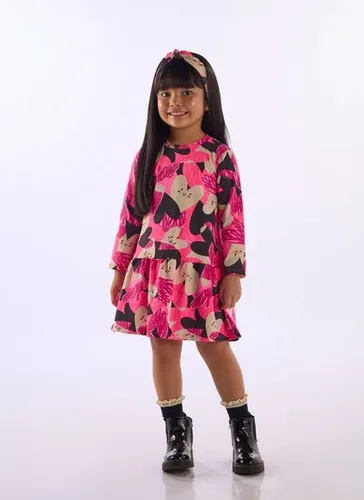 Vestido Infantil em Cotton com Manga Longa Rosa