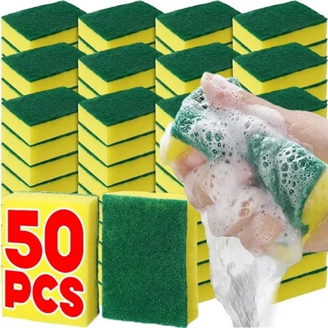 10/30/50PCS Esponja de Limpeza Dupla Face Altamente Absorvente para Lavar Louça, Panelas, Manchas de Ferrugem e Gordura de Cozinha - Ferramenta Doméstica