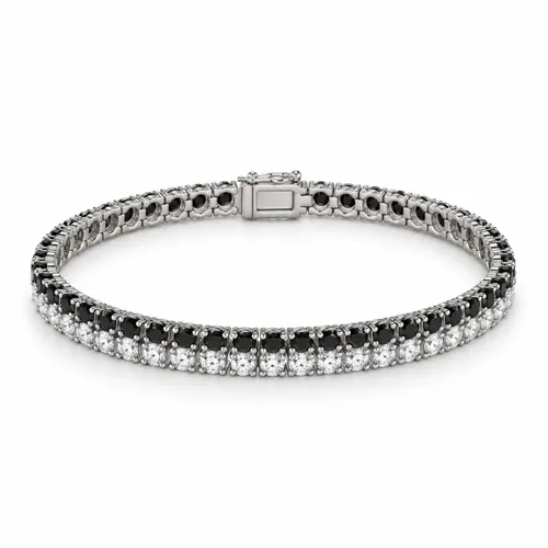Pulseira Riviera Dupla 18 cm com Zircônias e 4 Garras em Prata