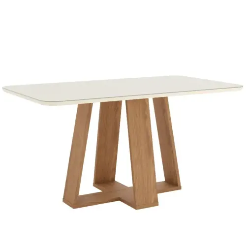 Mesa de Jantar Lins Henn SC92-127 Canto Arredondado com Vidro 160x90cm
