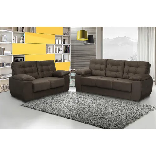 Conjunto de Sofá Luxemburgo 3 e 2 Lugares Tecido Suede Liso - Moveis Marfim