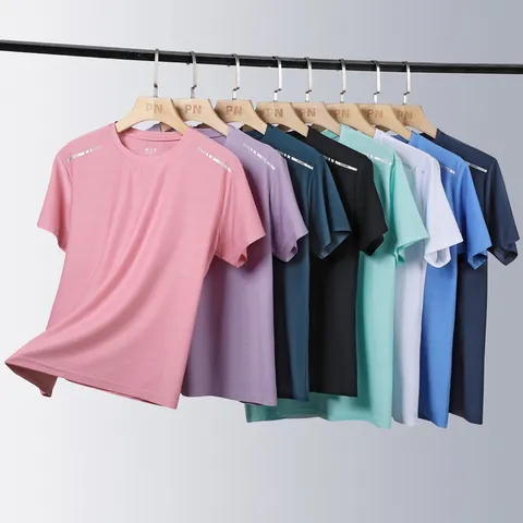 Mulheres correndo camiseta reflexiva alta elástica respirável correndo esportes camiseta verão de secagem rápida gelo seda legal mangas curtas