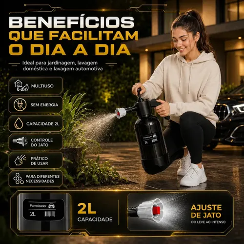Pulverizador Manual 2 L Snow Foam Profissional com 3 Bicos para Espuma Ativa