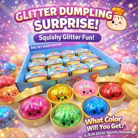 Novo Brinquedo Sensorial Squishy de Glitter em Formato de Dumpling com Caixa para Alívio do Estresse