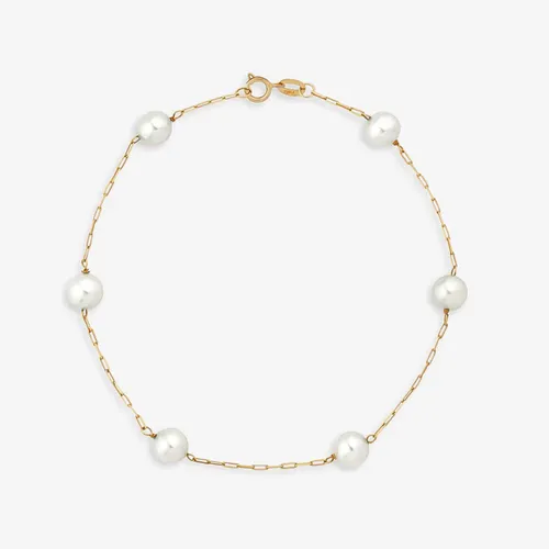 Pulseira Adulto com 5 Pérolas e Elo Português em Ouro 18k