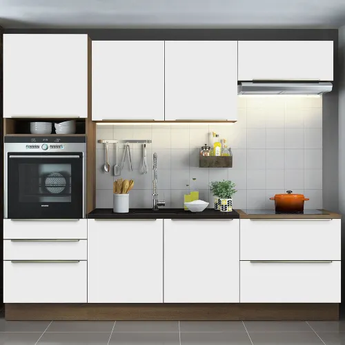 Armário de Cozinha Completa 260 x 60 cm Rustic Branco Veludo Lux Madesa 01