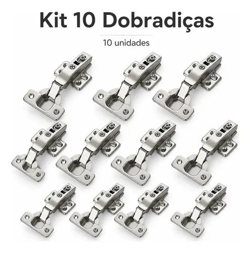 Kit 10 Dobradiça Guarda Roupa C/ Mola Amortecedor Reta 35mm