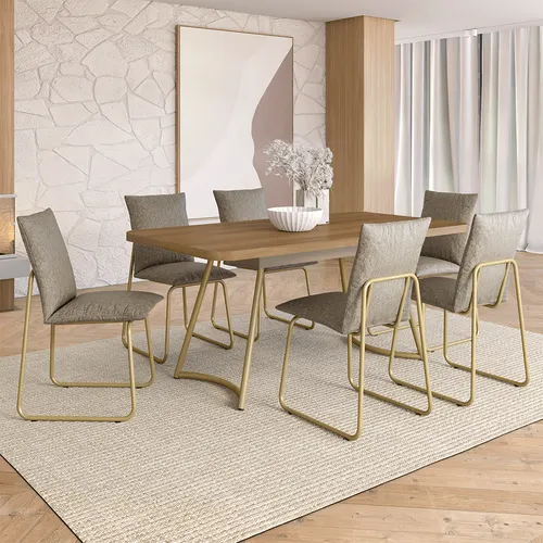 Conjunto Sala de Jantar 6 Cadeiras Amara Carraro Carvalho Dourado