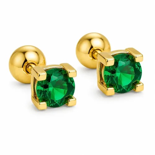 Brinco Redondo 3 mm com Esmeralda em Ouro 18K