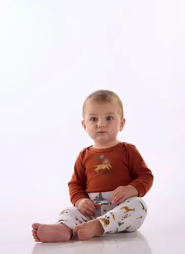 Conjunto Body Manga Longa e Calça Bebê Menino Marrom
