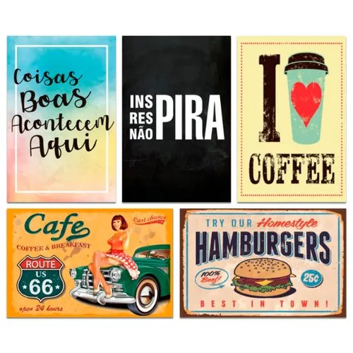 Kit Placas Decorativas Frase Café Cozinha Mdf