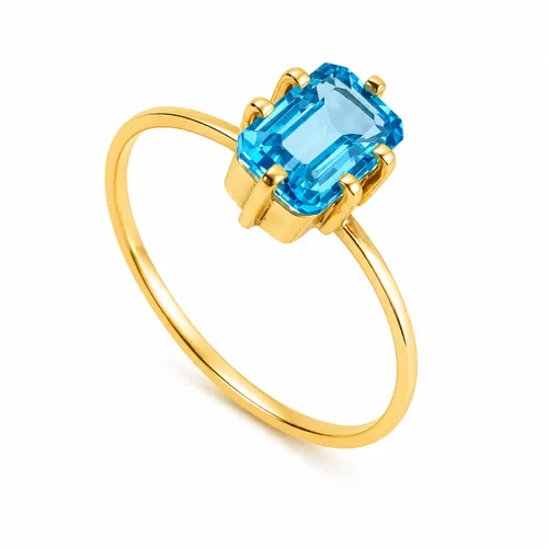 Anel com Topázio Azul Retangular 8 x 5 mm em Ouro 18K