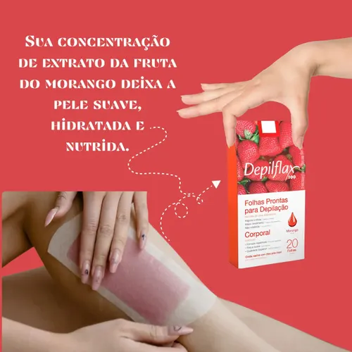 Depilflax Folhas Prontas P/ Depilação Corporal Morango C/20