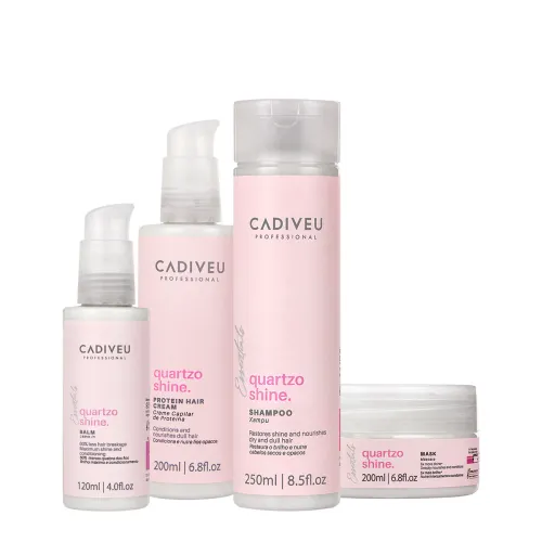 Kit Cadiveu Essentials Quartzo Shine Shampoo Máscara Pré Shampoo e Leave-in 4 Produtos