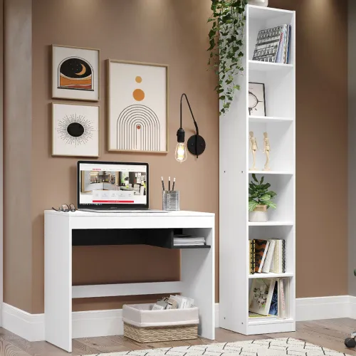 Escrivaninha Madesa Rubi + Estante Livreiro 6906 Branco