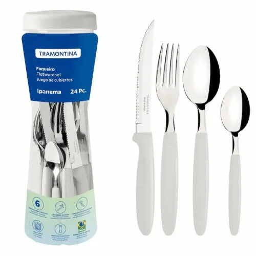 Faqueiro Tramontina 23399 Ipanema 24 Peças Inox Branco