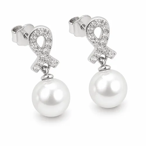 Brinco Prata 1,6 cm Infinito com Zirconia e Pérola