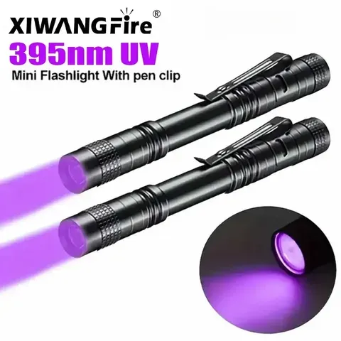 Lanterna uv de 395nm, tocha ultravioleta com clipe de caneta, luz violeta portátil, detector de urina de animal de estimação, lâmpada uv, uso de baterias aaa