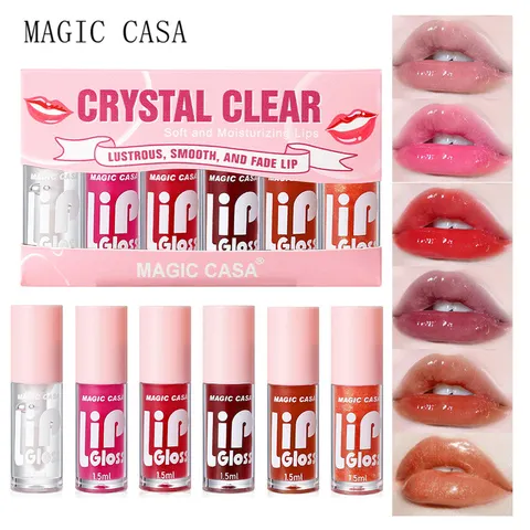 Conjunto com 6 unidades de óleo labial hidratante em gel, de longa duração, hidratante, suave e brilhante.