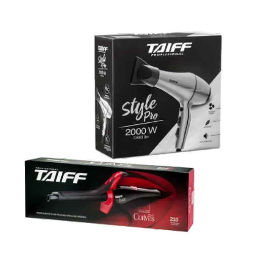 Kit Secador Style Pro 2000W 127V e Modelador de Cachos Curves 19mm Bivolt Taiff