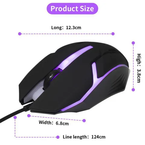 Rato ótico com fio USB para jogos, com iluminação RGB, DPI ajustável, design ergonómico, para PC, computador portátil e tablet.