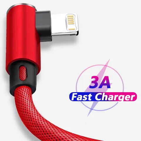 Cabo de Carregamento Rápido USB, Cabo de Dados, Fio Carregador, 90 Graus, Chumbo, iPhone 14, 13, 12, 11 Pro Max, X, XR, 6s, 7, 8 Mais, 2m, 3m
