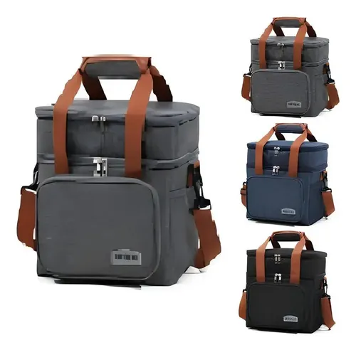 Bolsa Térmica Elegante Epsilon Transversal Alça de Ombro Marmita Bebida Academia Trabalho Cor Cinza
