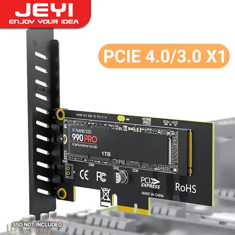 Placa adaptadora JEYI M.2 NVME SSD para PCIe 4.0 x1, placa de expansão 2280 SSD PCIE X1 para PC desktop, PCI-E GEN4 16 Gbps Full Speed SK1