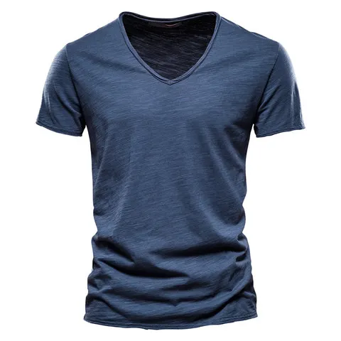 Aiopeson100% algodão masculino camiseta com decote em v design de moda fino ajuste sólido camisetas masculinas topos camisetas de manga curta t camisa o-pescoço para homem
