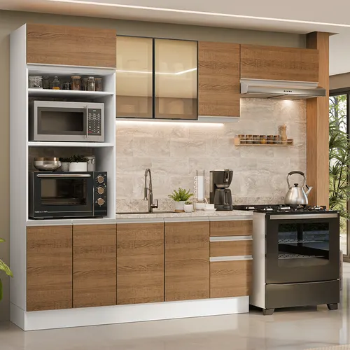Armário de Cozinha Completa 270 cm Branco/Rustic Glamy Madesa 18