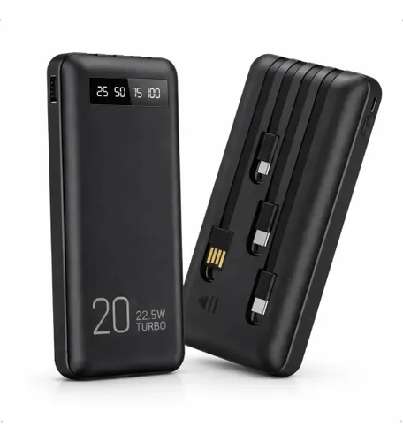 Power Bank 20000mah Carregador Portátil Turbo Rápido 22.5w Display Digital Preto