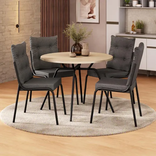 Conjunto Sala de Jantar 4 Cadeiras Lisboa Carraro Off Preto