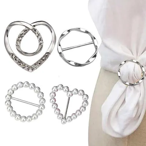 4 pçs anel de metal botão de cintura cachecol botão moda canto bainha cintura atada broches feminino camiseta fivela fixa decoração da menina