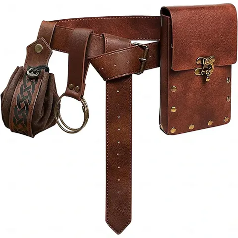 Cinto de couro medieval cosplay, 4 unidades/1 peça, bolsa de cintura de moeda de cobre, vestido renascentista, cinto de vapor, dramatização, conjunto de cinto de halloween, cosplay