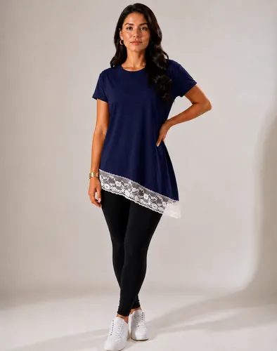 Blusa Assimétrica Feminina com Renda Azul Marinho
