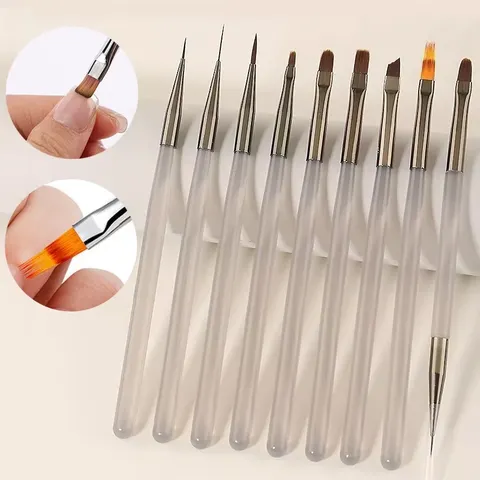 Kit de 9 Pincéis para Unhas em Gel UV: Caneta Delineadora DIY, Pincel de Desenho Acrílico para Manicure, Ferramenta de Pintura para Decoração de Unhas e Pontas de Unhas
