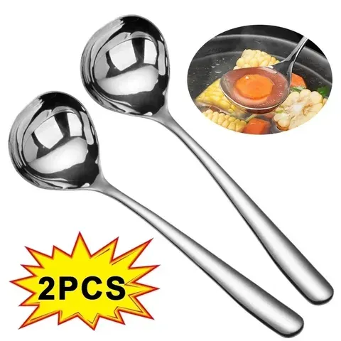 Colher de Aço Inoxidável com Alça Longa Colheres de Sopa para Panela Quente, Colheres para Casa Louça de Cozinha, Utensílios de Cozinha, Coador, 2 unid, 1 unid