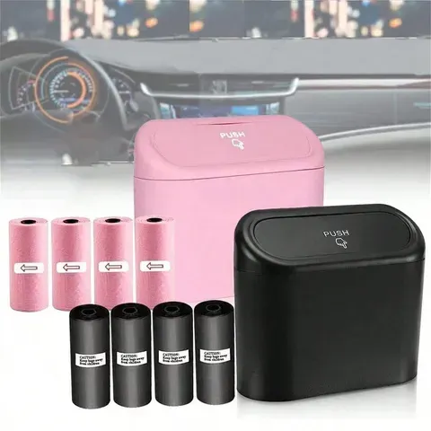 Lixeira para carro (com tampa) com 3 peças, contém 60 (300) sacos de lixo, lixeira pequena para carro, acessórios mini para carro à prova de vazamentos