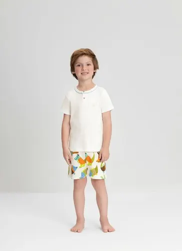 Conjunto de Pijama Infantil para Menino com Camiseta e Shorts em Suedine (Off White) Up Baby