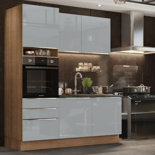 Armário de Cozinha Compacta 180 x 60 cm Rustic/Cinza Lux Madesa 01