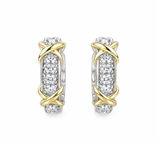 Brinco Argola 15 mm Banhado a Ouro Cravejado com Zircônias em Prata