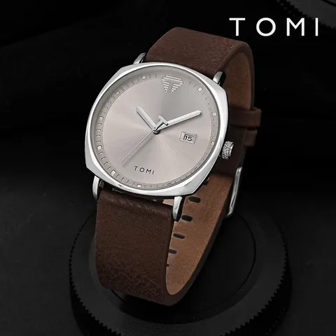 Relógio Masculino TOMI, Relógio Esportivo Minimalista de Moda, Relógio de Quartzo Casual com Calendário e Pulseira de Couro