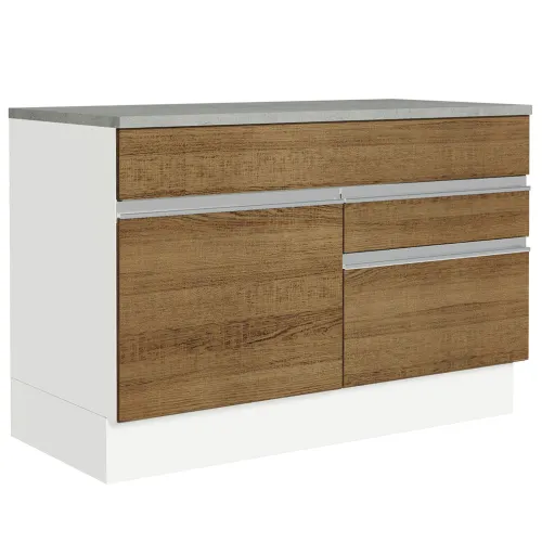 Balcão Gabinete 120 x 60 cm 1 Porta 2 Gavetas Branco/Rustic (Com Tampo) Glamy Madesa