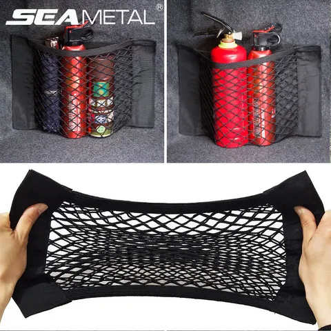 Carro Tronco Mesh Organizador, Car Tail Rede de Armazenamento, Assento Back Pocket, Universal Tronco Bag, Auto Rede Fita Mágica, Acessórios Interior