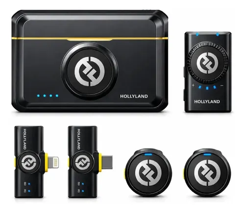 Microfone de lapela Hollyland Lark M2 Combo Preto. Sem Fio Duplo com Cancelamento de Ruído USB-C Lightning para iPhone Android Câmera Entrevistas com Estojo de Carregamento Áudio 48kHz 24-bit