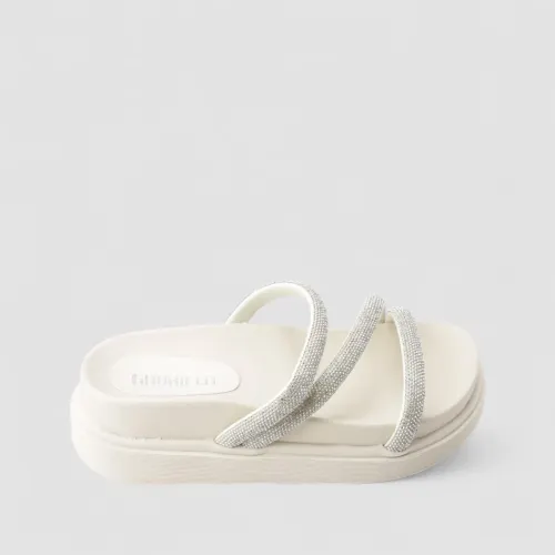 Tamanco Gabriela Flatform Tiras Strass Off-White
