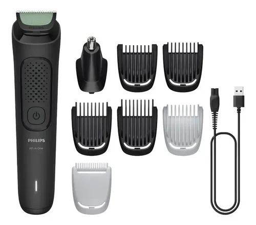 Aparador e Barbeador Elétrico All-in-One Série 3000 8 em 1 : Visual completo para rosto, cabelo e corpo | 60 min sem fio | Lâminas autoafiaveis de aço | Pontas arredondadas | MG3917/15