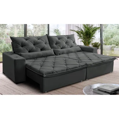 Sofá Lisboa Retrátil, Reclinável com Molas no Assento Tecido Suede Velusoft - Cama InBox