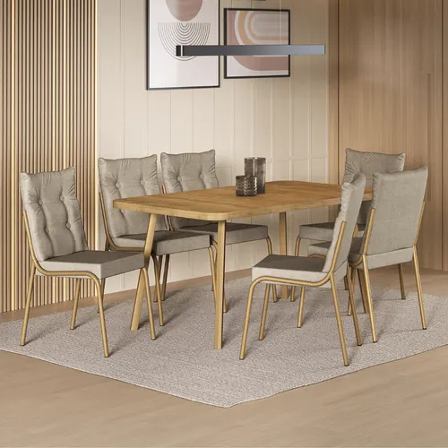 Conjunto Sala de Jantar 6 Cadeiras Dublin Carraro Dourado